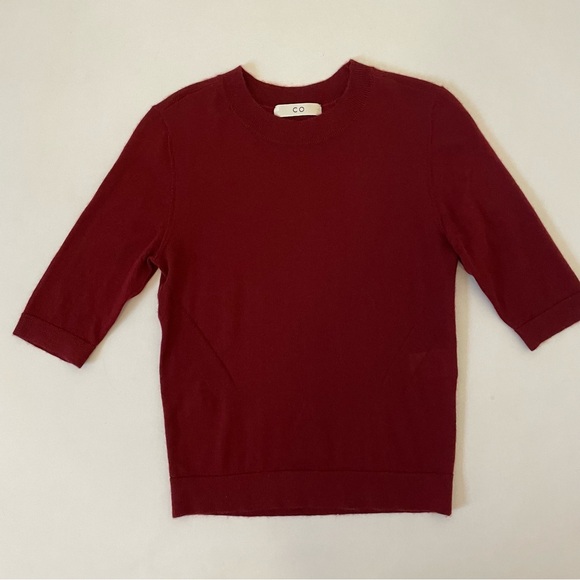 CO Short Sleeve Cashmere Sweater in Red Bordeaux XS Quiet Luxury Minimalist $595 - Picture 7 of 13